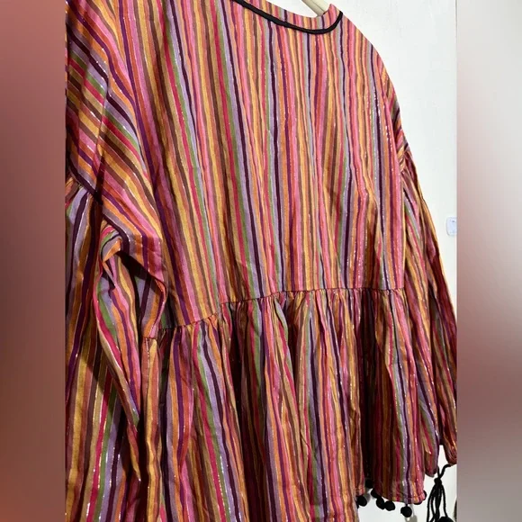 Amaryllis Womens Striped Tassle Pom Pom Boho Colorful CottonTop Size M NWOT - Picture 3 of 8